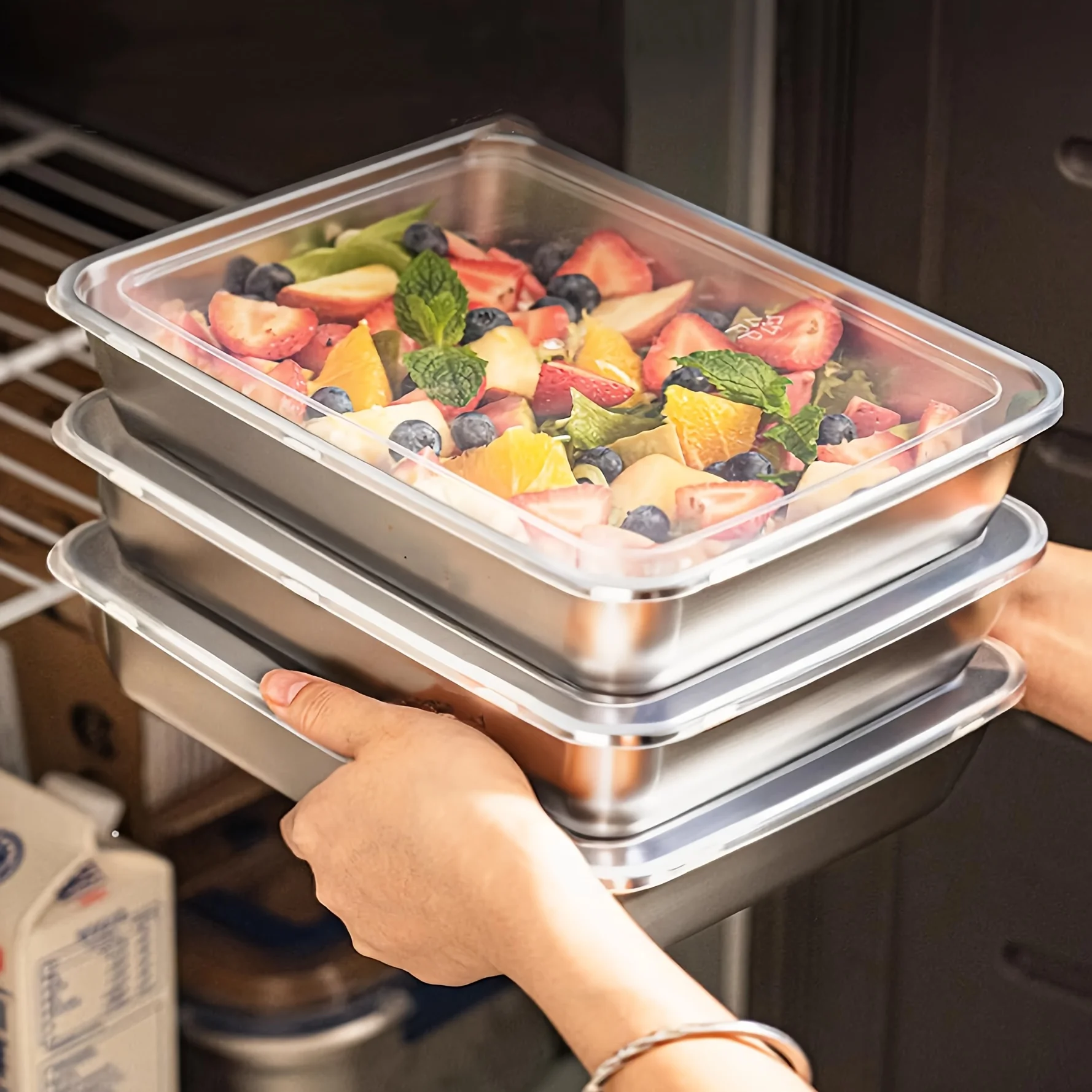Meal Prep Tupperware - 3 adet Paslanmaz Çelik Gıda Saklama