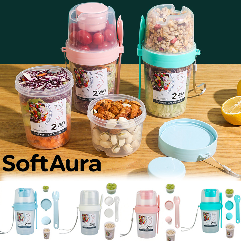 Meal Prep Tupperware - SoftAura Taşınabilir Kahvaltılık Bardaklar Salata Kabı